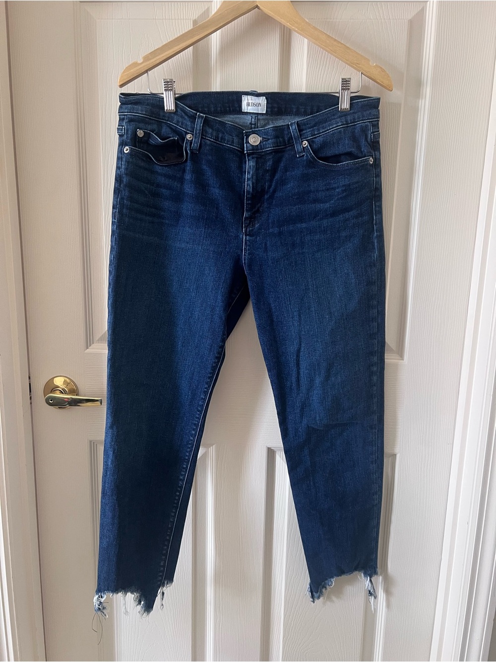 Hudson Dark Blue Distressed Hem Women Colette Midrise Skinny Crop Jeans 32